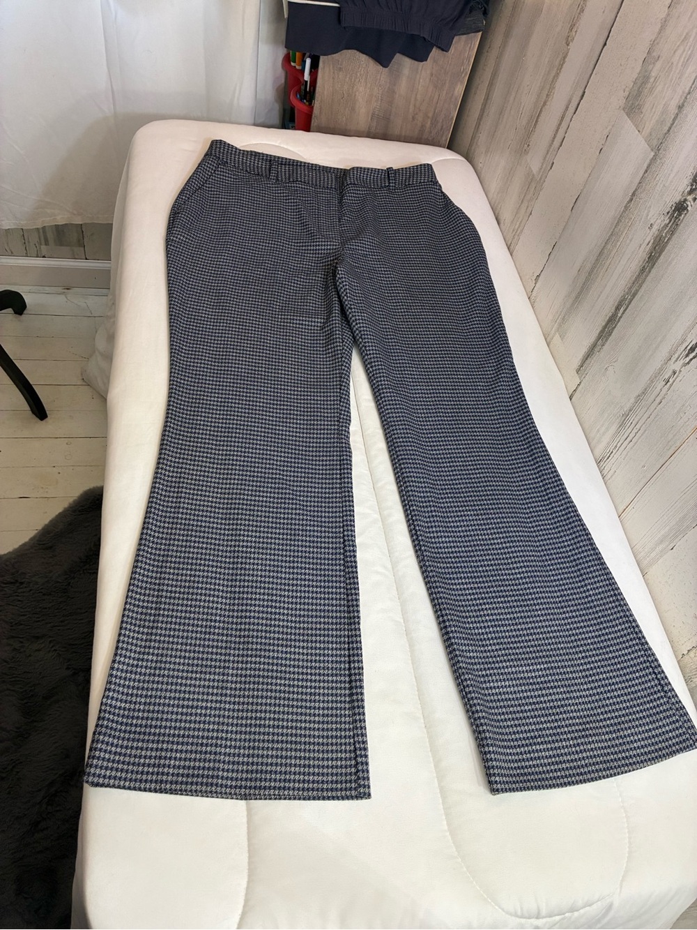 Worthington Navy Houndstooth Boot Cut crop flare trouser pants Sz 8